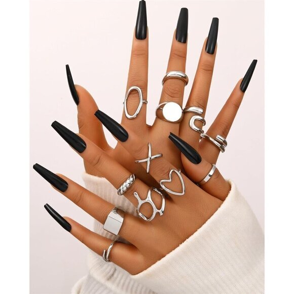 💫 Women Silver Knuckle Ring 18K Plated Open Stacking Adjustable Chunky Rings - Picture 5 of 8